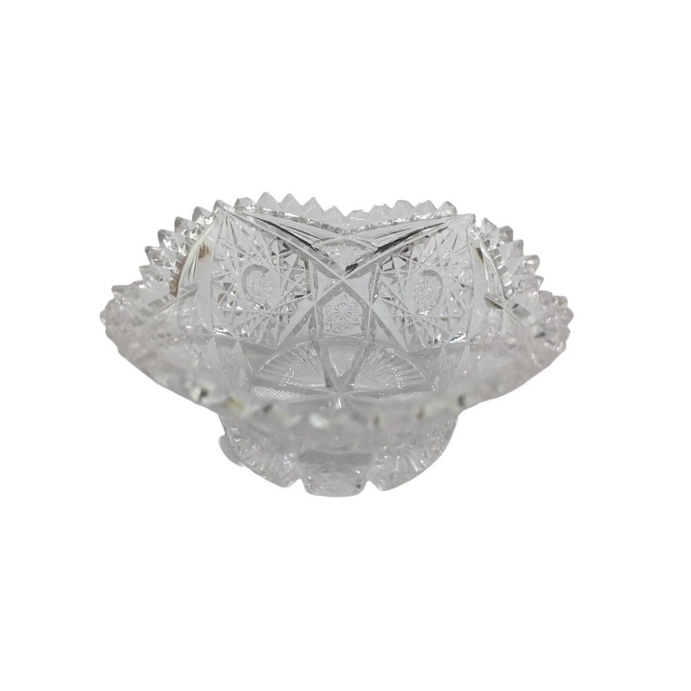 Vintage American Brilliant Cut Glass Sawtooth Rim Edge Bowl